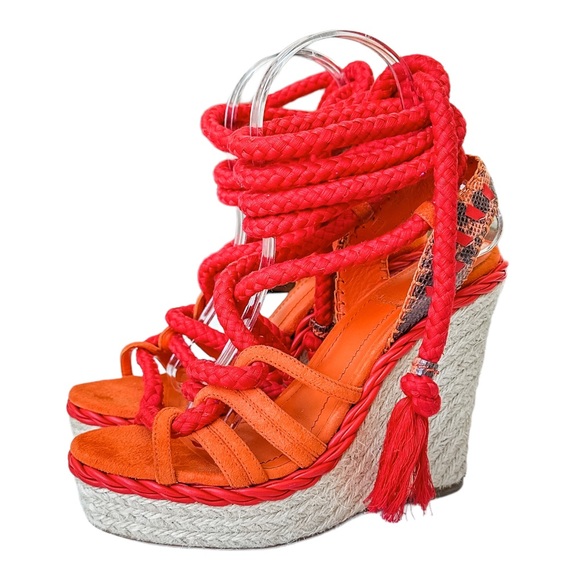 Dior Shoes - Christian Dior Tahiti Gladiator Espadrille Sandals Orange Red
